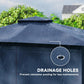 Blue soft-top patio gazebo canopy with drainage holes detail