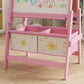 Pink kids art easel with double whiteboard and front storage baskets, sun and star decals