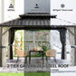 Hardtop gazebo with beige curtains and two-tier galvanized steel roof canopy