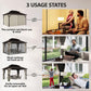 Hardtop gazebo with removable-style curtains for blocking sun and wind, open front