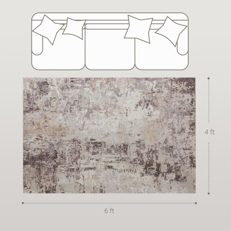 Abstract area rug layout, light background with mottled brown distressed design