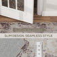 Abstract area rug edge detail near doorway, light base with brown distressed print