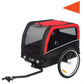 Red and black dog bike trailer with front mesh window and spoke wheels