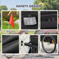 Dog bike trailer with red safety flag, reflectors, and adjustable safety leash