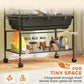 Multi-level wire cage with deep tray and integrated lower storage shelf