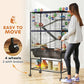 Rolling 5-tier wire pet cage with four wheels and deep tray