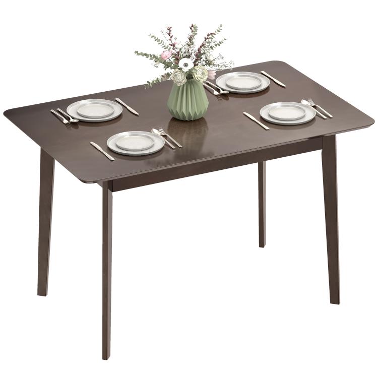 Square-corner rectangular dark brown dining table with four place settings