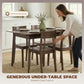 Brown dining table with four chairs, used for serving and seating