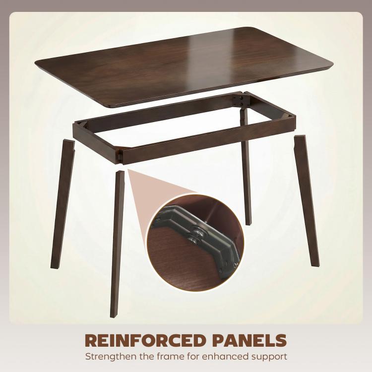 Rectangular dining table underside view with reinforced frame panels and legs