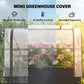 Clear greenhouse cover over raised garden bed with black frame and flip-up side panels