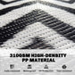 Close-up of black and white woven plastic straw rug texture