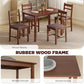 Light brown dining table set with four upholstered chairs, front view