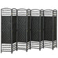 Black folding privacy screen with arched grid panels and alternating white mesh sections