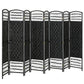 Black 8-panel room divider privacy screen, front view, lattice mesh panels