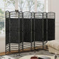 Black folding privacy divider with arched top grid and white accents along the lower edge
