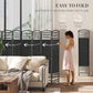 Black folding room divider privacy screen with metal frame and arched grid openings