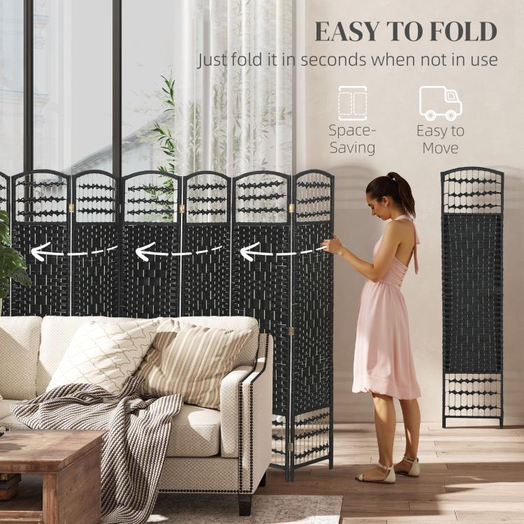 Black folding room divider privacy screen with metal frame and arched grid openings