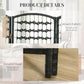 Room divider details showing black woven grid with arched top frame and raised base