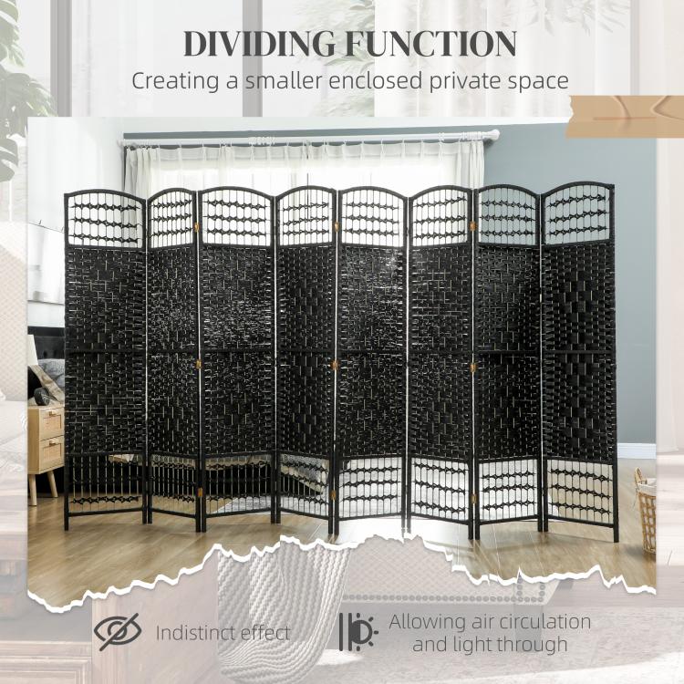 Black 8-panel privacy screen creating a semi-circular enclosed space with grid panels