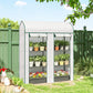 3-tier mini greenhouse with white PE cover and green metal frame, roll-up doors closed