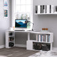 White L-shaped desk with side cubby shelves and book storage compartments