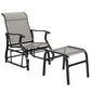 Gray patio glider chair and ottoman with textured fabric seat and dark metal frame