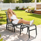 Gray outdoor glider chair and ottoman with lounge seat and armrests