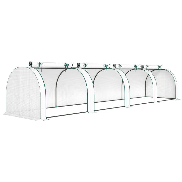 Portable mini greenhouse tunnel with white PE cover and arched frame, four sections