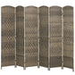 6-panel folding privacy screen with woven dark rustic oak texture and arched top panels