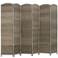 6-panel folding privacy screen with arched tops, dark woven rattan, front view