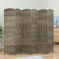 Freestanding 6-panel folding divider screen in dark rustic oak woven finish, arched shape