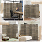 Woven 6-panel room divider shown in multiple spaces; dark rustic oak arched panels