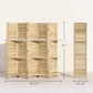Natural wood folding privacy screen divider with shelves, 67 in tall