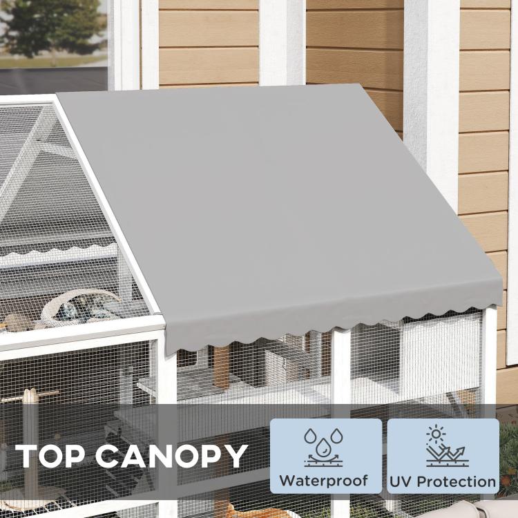Waterproof top canopy on white cat enclosure roof with UV protection