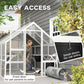 White outdoor cat enclosure with front door and small cat door entry