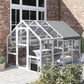 White outdoor wooden cat enclosure with gray roof and enclosed multi-level climbing areas