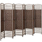 8-panel folding room divider with brown woven panels and arched lattice top