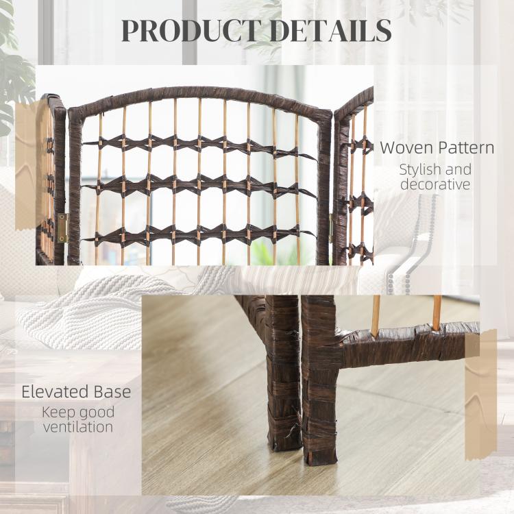 Woven pattern and elevated base of brown 8-panel folding privacy screen