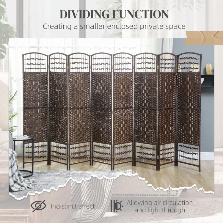 Brown 8-panel room divider creating enclosed privacy with light-through lattice