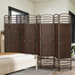 Brown 8-panel folding room divider with woven privacy panels and white lattice top