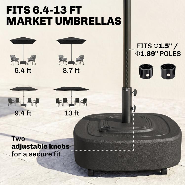 Umbrella base stand with pole and two adjustable knobs; fits 1.5–1.9 in poles