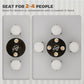 Round black wood-grain table top diagram with pedestal base and seating circles