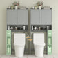 Gray over-the-toilet storage cabinet with two doors and mirrored open shelving
