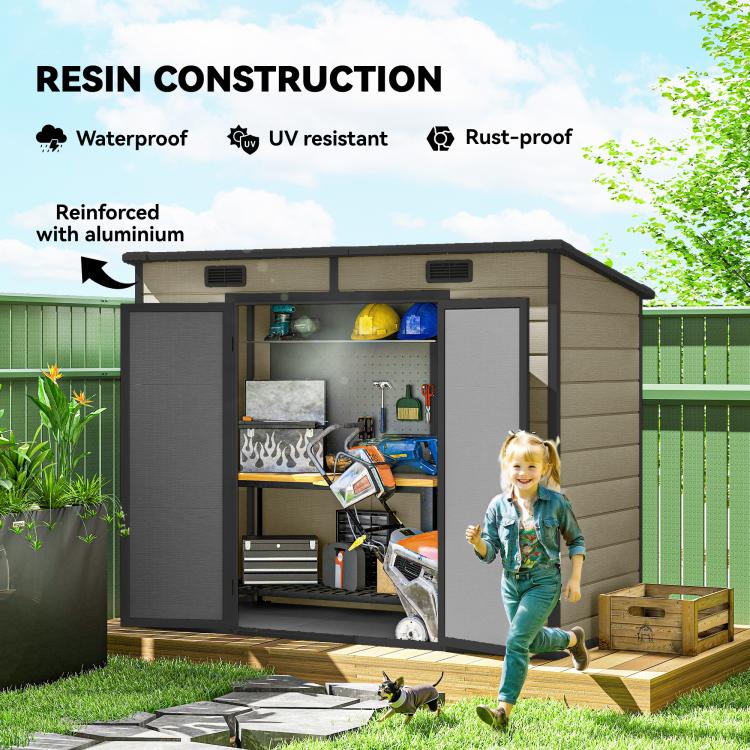 Resin outdoor storage shed with waterproof, UV resistant, rust-proof features