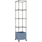 Gray self-watering raised planter with black trellis cage and four caster wheels