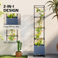 Wheeled raised garden planter set with black climbing trellises and gray planter boxes