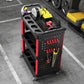 3-tier rolling tool cart with black shelves, red frame, perforated sides, caster wheels