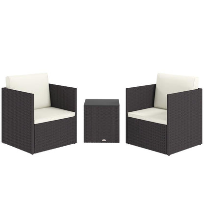 Folding wicker bistro set with two dark armchairs and square side table