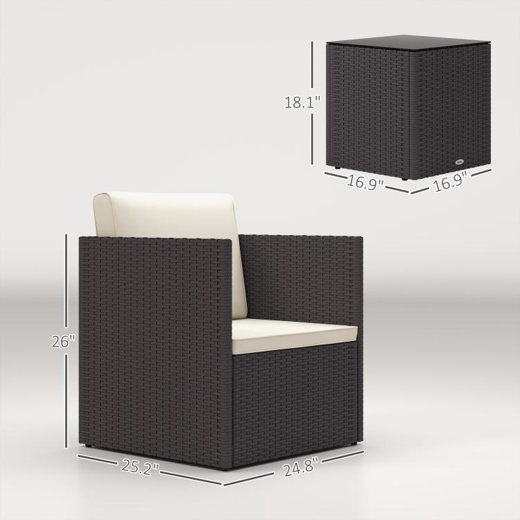 Dark wicker armchair with cream seat and back cushion, folding design
