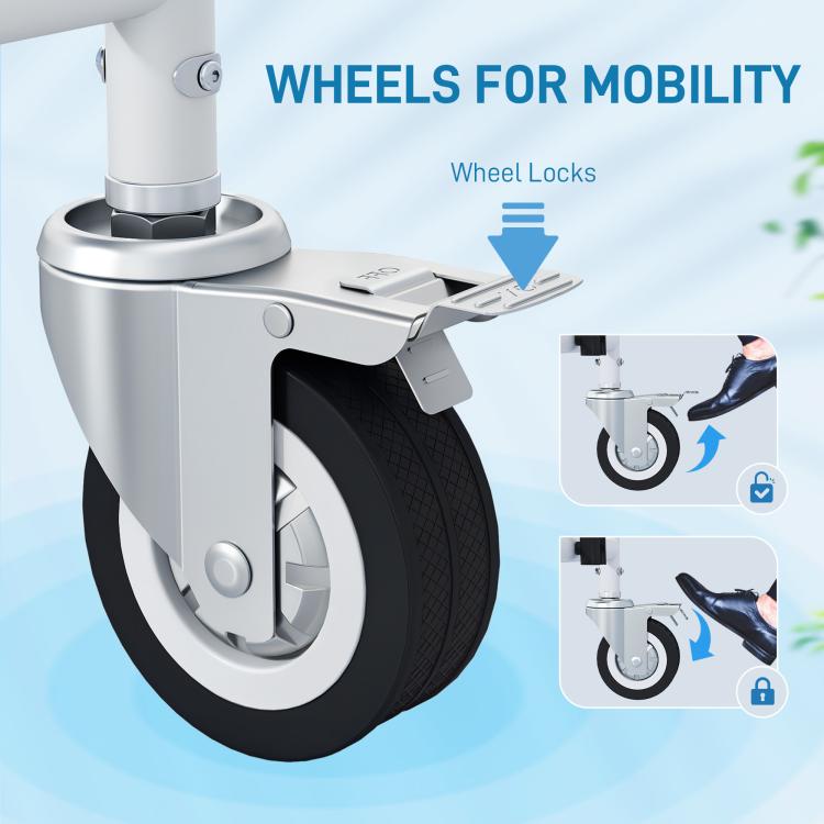 Caster wheel set with wheel locks for rolling commode chair, black seat and backrest